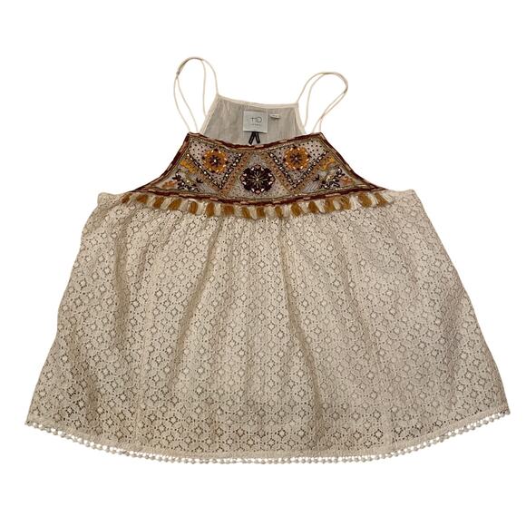 HD in Paris 10 Lace Tank Top | Embroidered Boho Festival Tassel Beaded Blouse - Picture 1 of 8